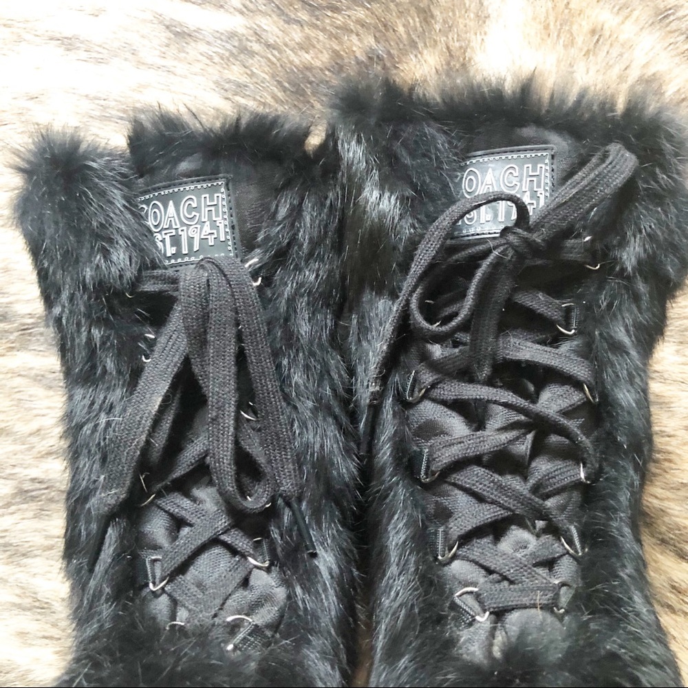Coach Black Jennie Winter Boot Rabbit Fur Trim - Picture 4 of 6